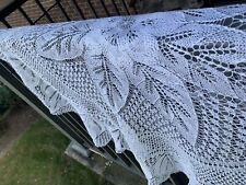 Vtg Antq Linen Handmade Knit Crochet Round Flower Tablecloth White 47” Exquisite picture