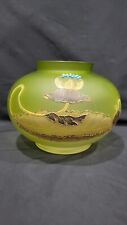 Antique Art Nouveau Enameled Frosted Green Glass Vase picture