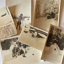 Vintage B&W/Sepia Snapshot Photograph Lot of 6 Snow Christmas Skiing Fun picture