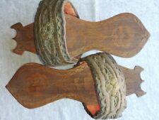 1910s Ottoman Turkish Traditional Hand Carved Wooden Bath Clogs Embroidered Rare picture