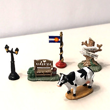 Miniature Vintage Cast Iron Figurines Cow Bench Flag Light Sign picture