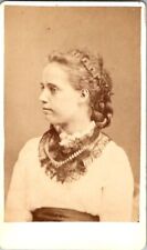 Young Lady, Lace Ascot and Necklace, ID'ed on Back, c1870s, CDV Photo #2226 picture