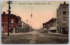 Monett Missouri~Broadway Westward~Restaurant Chili Parlor~Grocer~Handcolor 1910 picture
