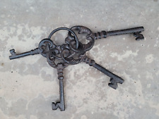Rustic Jailor Pirate Skeleton Keys Ring  Black Cast Iron Old West Décor 4 Keys picture
