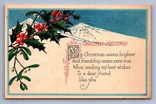 Postcard Vintage Postmarked 1925 Christmas Greetings Mistletoe Blue Mountain picture