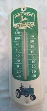 JOHN DEERE VINTAGE WALL THERMOMETER WITH ANTIQUE TRACTOR GREEN WHITE METAL 12x4 picture