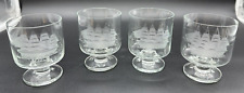 The CLIPPER SHIP By TOSCANY Nautical Footed Tumbler ETCHED Glasses SET / Lot 4 picture