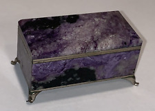 Miniature Amethyst Footed Chest / Trinket Box Velvet-Lined Vintage - 3