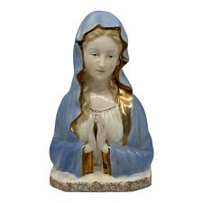Vintage Beautiful Ceramic Praying Madonna Virgin Mary Figurine Blue Bust 6.5” picture