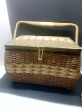 Vintage Penny's Sewing Box Basket Large Size Tan Full Of Vtg. Sewing Notions  picture