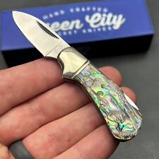 Queen City Cub Small Mini Lockback Abalone Handle Folding Blade Pocket Knife  picture