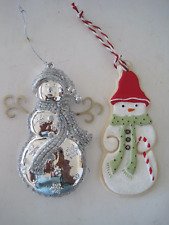 Snowman Silver Tone Ceramic Hallmark Ornaments Lot 2 picture