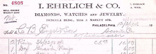 1918 PHILADELPHIA PA I. EHRLICH & CO DIAMONDS WATCHES BILLHEAD INVOICE Z183 picture