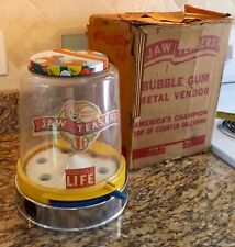VINTAGE 1950's JAW TEASER 1 CENT BUBBLE GUM  MACHINE W/ CHROME METAL BASE IN BOX picture