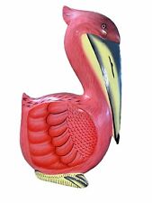 SITTING PELICAN HAND CARVED WOOD TROPICAL SCULPTURE BIRD DECOR picture
