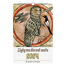 Owls Wall Calendar 2024 Funny Medieval Owl Paintings Calendar picture