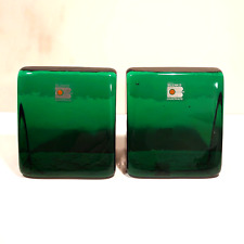 Bookends Vintage Blenko Art Glass Mid Century Modern Pair Dark Emerald Green picture