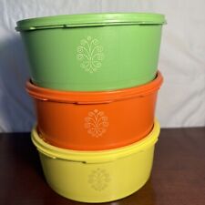 Vintage Tupperware Multicolor Canisters #1204 Orange Yellow Green - 8” Dia. picture