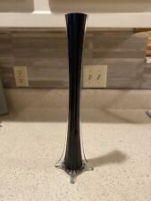 AAC-American Asian Commerce-Black & Clear 15.5” hand Blown Art Glass Vase picture
