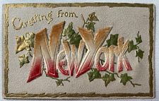 Vintage Victorian Postcard 1901-1910 Greeting from New York - Flocked Velvet picture
