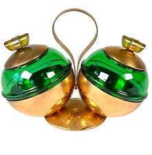 Vtg MCM Art Deco Condiment Set Paden Glass Emerald Glo Brass Starbursts Bakelite picture
