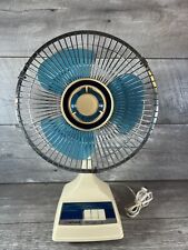 Vintage Tatung Blue Oscillating Desk Fan 2-Speed Model LE-9 Rotating Works 16” picture