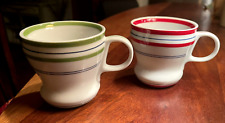 2007 Set Of 2 Starbucks Retro Coffee Mugs 12 oz Red Blue & Green Blue Stripes picture