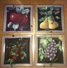 Lot 4 Artist Brenda Harris Tustian Square Fruit Wall Plate Grape Pear Strawberry picture