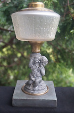 Antique Victorian 1890s Figural Star Pattern Glass Oil Lamp - EAPG - Marble Base picture