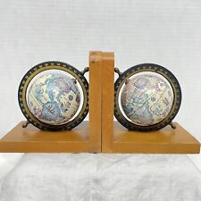 Vintage Pair Of World Globe Rotating Wooden Bookends picture
