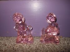 VINTAGE GLASS BOY GIRL FIGURINES FENTON? CLEAR PINK FW INDENT & BUTTERFLY SYMBOL picture