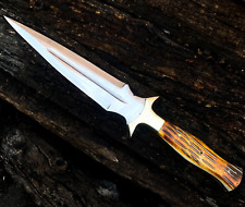 Premium Dagger Knife - Custom  J2 Steel Hunting Knife Fired Bone Handle & Sheath picture