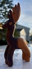 Vintage Buck/Reindeer Figurine Hand-Carved Folk Art Mid-Late 20th Century picture