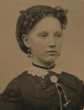 Vintage Antique Tintype Photo Beautiful Lovely Young Victorian Lady Teen Girl picture