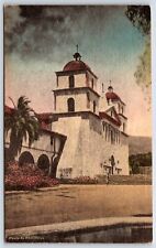Postcard Santa Barbara Mission Founded 1786, Santa Barbara, Hand Colored, CA picture