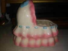 vintage ceramic new baby bassinet planter pink and blue 1955 picture
