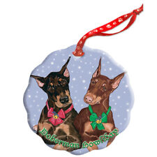 Doberman Pincher Holiday Porcelain Christmas Tree Ornament Double-Sided picture