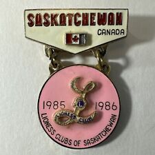 Saskatchewan Lioness Clubs Lions 1985 1986 Ladies Pink Canada Vtg Hat Lapel Pin picture