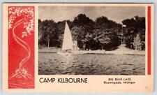 1947 CAMP KILBOURNE BIG BEAR LAKE MICHIGAN SAILBOAT CAMPFIRE BORDER BOAT DOCK picture