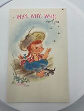 Vintage Hallmark Card Thought of You Write To Me Little Girl & Cat Unused Blank picture