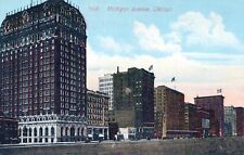 VINTAGE POSTCARD PANORAMIC STREET SCENE OF MICHIFAN AVENUE CHICAGO c. 1912 picture