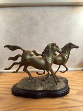 Vintage 3 Brass Galloping Horses Sculpture Mounted on Wood Base Beautiful picture