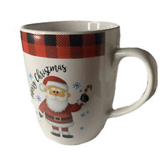 NEW Merry Christmas Mug Santa Claus Red Plaid Holiday Large Cup Modern Plaid picture