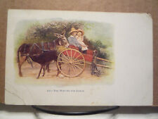 c1905 UDB Postcard - Art, Children in Cart Waiting for Donkey picture