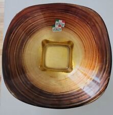 Gold Amber Footed Art Glass Bowl Swirl Pattern Vtg MCM Gold Leaf Base Italy  picture
