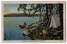 c1930's Camping In Saginaw Bay Canoeing Bay City Michigan MI Vintage Postcard picture