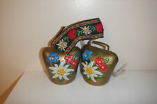 VINTAGE DOUBLE GOLD FLORAL PAINTED COWBELL SET BELL WINDCHIME picture