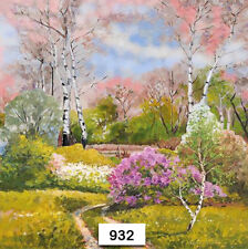 (932) TWO Paper Luncheon Decoupage Art Craft Napkins - SPRING BLOSSOMS SCENE picture