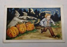 Vintage Halloween Postcard Embossed Boy JOL Spooky  picture