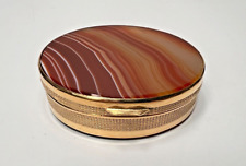 Antique Victorian Banded Scottish Agate Ormolu Brass Oval Pill Snuff Box picture